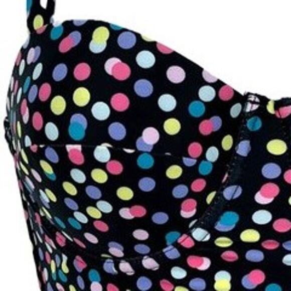 Bikini Top Confetti Print Contoured in Black with Multi Color Polka Dot Size XS - Picture 3 of 8